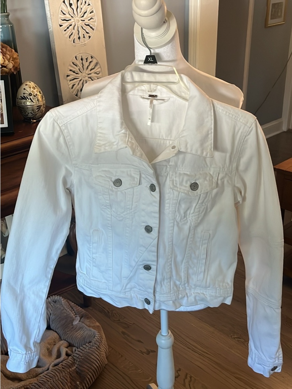Free People White Denim Button-Up Trucker Jacket